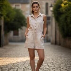 Loft Sleeveless Cream Button-Up Romper